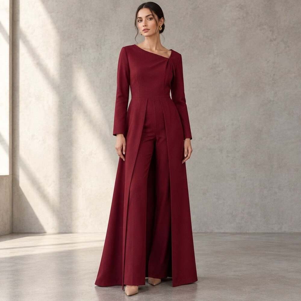 Kay Unger Arya Asymmetric Neck Walkthru Jumpsuit Size 16 Red